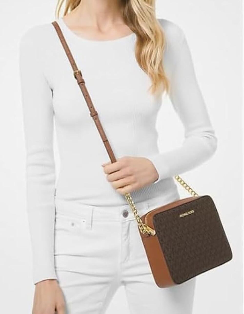 Michael Kors Jet Set Brown Signature East West Crossbody Handbag -in great cond